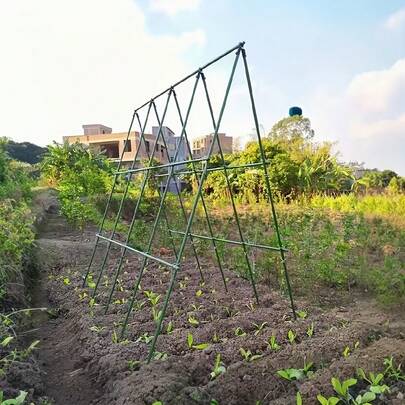 27pcs Multi-Functional Garden Support Stake Set - Durable Metal Core, Includes 12 Support Rods, 3 A-Type Connectors, 6 Connecting Tubes And 6 Universal Clips With Plastic Coating, Anti-Oxidation, Easy To Insert, Suitable For Climbing Plants, Vines, Fruits And Vegetables, Specially Designed For Cucumbers, Beans, Tomatoes And Other Climbing Plants