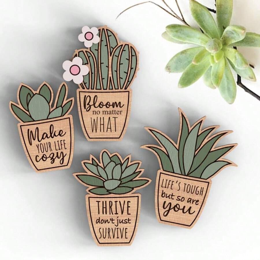 4个/套盆栽花卉冰箱贴 - 可爱的装饰品，适用于厨房、办公室、白板、储物柜和洗碗机。是圣诞节、情人节、感恩节、母亲节和毕业典礼的完美礼物。 - A - 查看 1