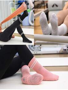 3 Pairs European And American Style Striped Yoga Socks! Simple Color Scheme, High-End And Visually Appealing, Full Bottom Anti-Slip Particles For Safety. High Elasticity, Skin-Friendly And Non-Stuffy, Suitable For Yoga Studio Training, Home Stretching And Other Scenarios. Designed Specifically For Fitness Women, Comfortable And Stylish For Sports And Daily Wear - Multicolor - View 5