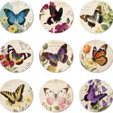 9 bucăți de suporturi de pahare din lemn colorate, cu model vintage floral și fluturi, potrivite pentru casă nouă, cadou de casă nouă, suporturi decorative rotunde de 3,9 inch (aproximativ 9,9 cm) pentru măsuță de cafea, casă de la țară, decor de bar - Multicolor - Vizualizare 7