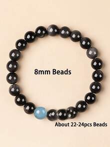 男士极简主义银色黑曜石手链 – 守护与能量水晶手链，增强自信与决策力，灵性能量饰品 - 彩色 - 查看 9