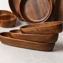 1个胡桃木水果碗，圆形木制沙拉盘，家用儿童水果盘，批发木托盘 - 棕色 - 查看 7