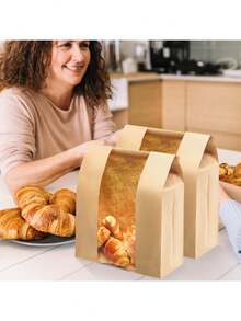 30pcs Kraft Paper Sourdough Bread Bags, 14"X8.3"X3.5", With Foil Twist Tie Closure And Transparent Front Window, Includes 36 Label Sealing Stickers, Suitable For Homemade Baked Goods Storage And Gift Giving - View 7