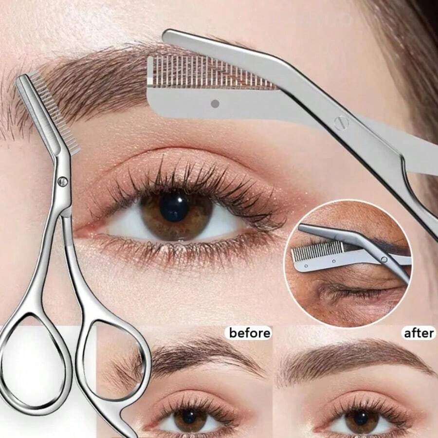 Stainless Steel Eyebrow Trimming Scissors With Comb, Eyebrow Trimming Makeup Tool, Precise Creation Of Perfect Eyebrow Shap - Upgraded Version - View 1