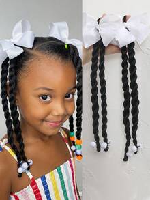 2PCS Kids Twisted Braids Wig With Bow Braid Ponytail Fake Hair Accessory New Chinese Style Ponytail Wig Hairpiece - Black - View 12
