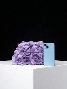 Women's Floral Print Clutch Bag, Elegant For Party, Ball, Wedding Accessories - Purple - View 3