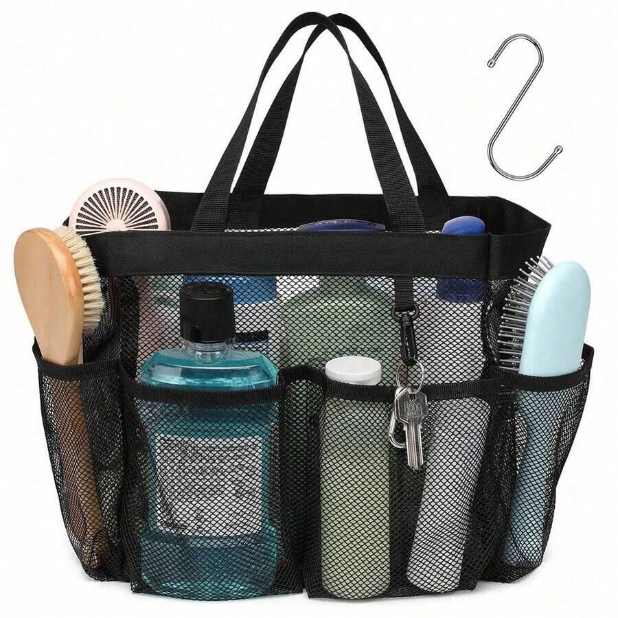 Shower Caddy Portable - Black Mesh Shower Caddy Bag Basket Tote For College Dorm Room Essentials Bathroom Gym Camp Quick Dry Shower Bags For Women Men With S Hook Travel Essentials Vacation Summer Holiday Back To School School Stuff Bag For School Wash Bag Travel Waterproof Toiletry Bag - 黑色 - 查看 1
