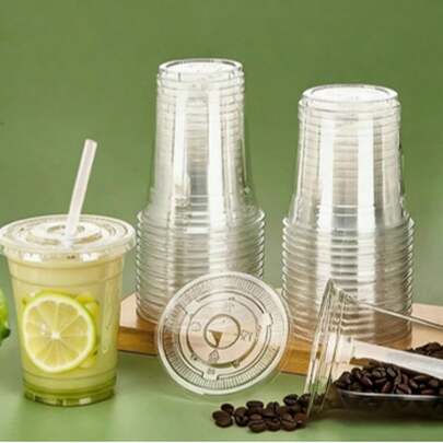 6/10/15pcs Summer Cold Drink Cups, Coffee Cups, Milk Tea Cups, Dessert Cups With Lids, Leak-Proof Paper, Straws