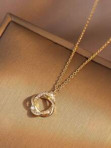1pc Stainless Steel Rose Wreath Pendant Necklace, Fashionable Luxury Elegant Design Jewelry Gift - Rose Wreath - View 2