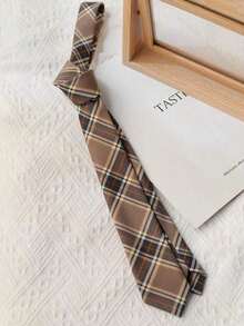1pc Men's Fashion Striped Plaid Necktie, Versatile Business Style. - 棕色 - 查看 3