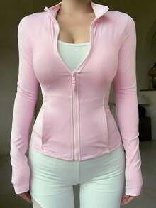 Women's Casual Zip-Up Sports, Regular Fit, Spring Women Coats - 粉色 - 查看 3
