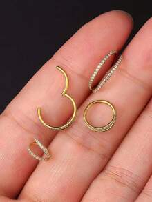 18G Gold Titanium Zirconia Double Hoop Nose Ring/Nose Stud/Cartilage Earring/Helix Hoop/Tragus Hoop/Minimalist Earrings, Gift - Gold - View 3