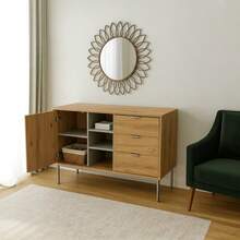 Miroytengo Aparador Sforza salón Roble natural 3 cajones guías metálicas 2 estantes 1 puerta estante interior melamina 120x75x39,5 cm De 2 a 3 días de envio - Roble - Ver 4