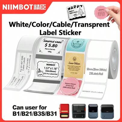 Niimbot Labels & Stickers White/Colour/Transparent/Cable Self-Adhesive Waterproof Labels Compatible With B1/B21/B3S/B21PRO Printers Pricing/Labelling/Identification Suitable For Home Offices & Small Businesses