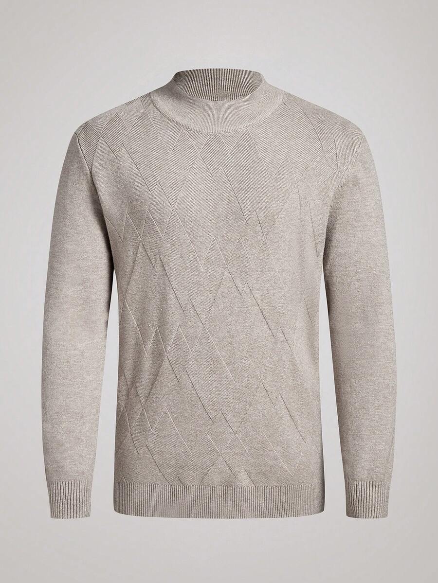 Officeau 男士薄款针织衫，立领休闲风，商务/通勤内搭/外穿，秋冬季长袖上衣 - 駝色 - 查看 1