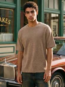 Camiseta de punto de lana informal para hombre, primavera/verano - Albaricoque - Ver 3