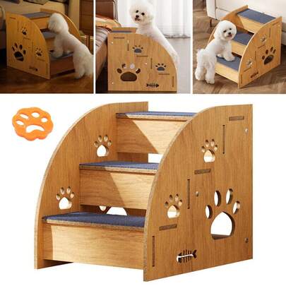 Dog Steps Stairs For Bed - Non-Slip Pet Stairs For Small Dogs And Cats, 3-Steps Dog Ramp For Sofa Wooden Detachable 30*40*35cm