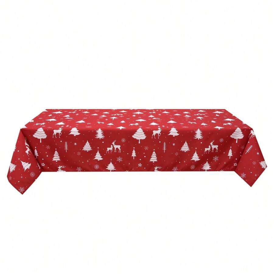Rectangular Waterproof Christmas Tablecloth - Deer And Tree Design - Durable Polyester - Perfect For Parties, Home And Outdoors - Festive Table Decoration - 60x120/60x102 Inches - White 54*79" - View 1
