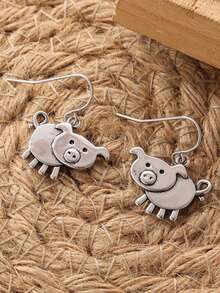 Vintage Boho Style Pig Shaped Pendant Earrings - Copper Earring Hooks, No Inlays, Lightweight For Daily Wear And Gift, Suitable For All Seasons And Festivals - Antique Silver - View 8