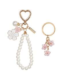 2pcs/Set Cute Pearl Keychains For Women, Flower Keychain Kit Faux Pearl Chain Key Chain Golden Car Key Chain Flower Keychain Charm For Girls Purse Bag Accessories - Keychain - View 8