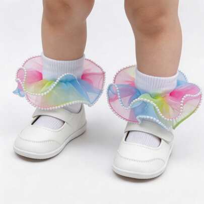 1/2 Pair New Solid Color Cute Knee-High Socks, Breathable Lace Trim Princess Socks For Baby Girls 0-3 Years Old, Tassel Children's Socks, Girls Socks, Colorful Lace Trim Infant Socks, Lovely Girls Socks, Children's Eid Gift