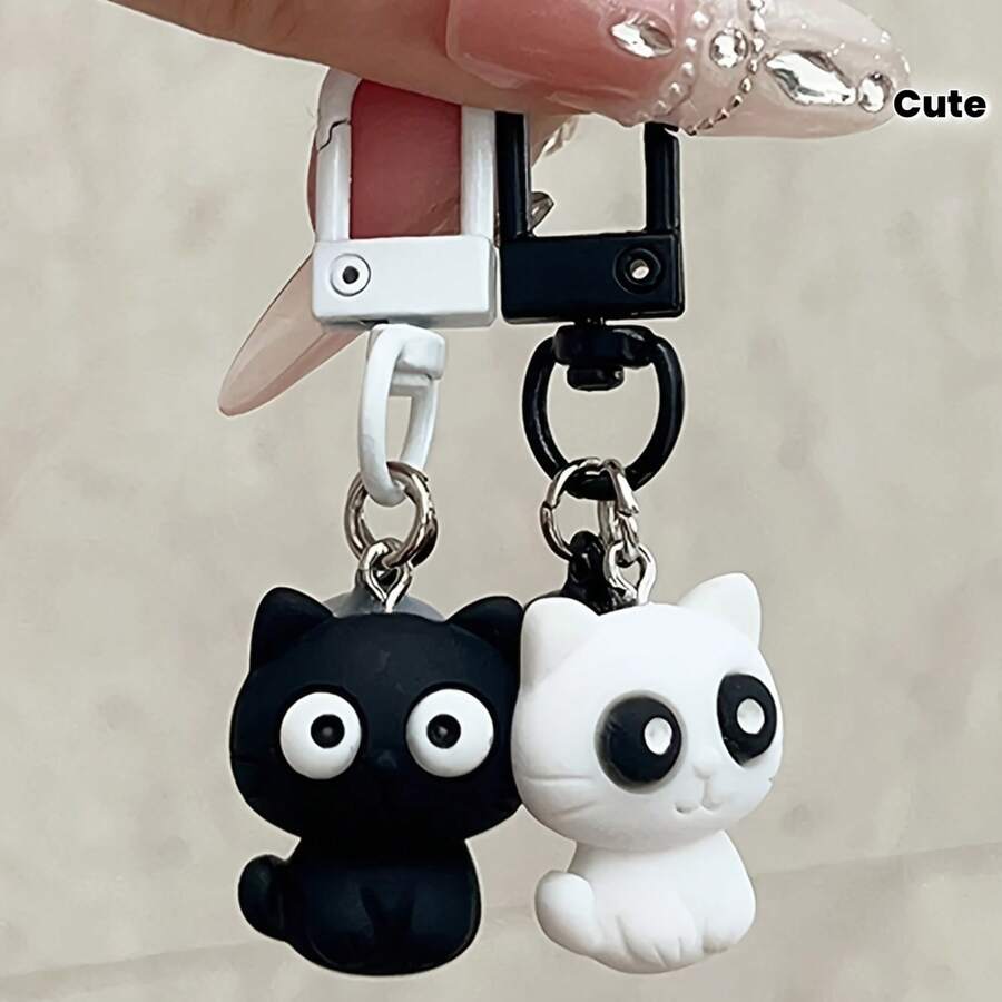 2个/套 可爱黑白猫咪钥匙扣 - 适用于背包和钥匙链