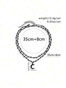 1 chiếc mặt dây chuyền hình trăng khuyết màu đen kiểu Gothic, dây chuyền hai lớp phong cách Hip Hop cổ điển dành cho nữ, trang sức dự tiệc. - màu đen - Xem 4