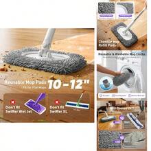 6 Pack Reusable Microfiber Mop Pads Compatible With Sweeper Mops, Replacement Mopping Pads Dry Sweeping Cloths, Washable Chenille Flat Mops Refills For Mopping Floor Cleaning (Mop Is Not Included) - Gray - View 1