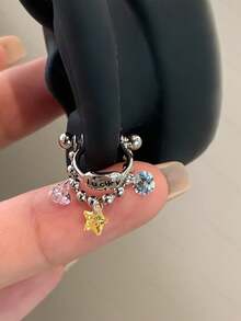 1 chiếc khuyên tai sụn hình ngôi sao và trái tim bằng thép không gỉ 316L dành cho nữ, trang sức xỏ khuyên may mắn, thanh lịch và dễ thương cho vành tai, bình tai và sụn tai. - Bạc - Xem 5