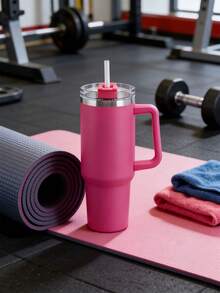 40oz Multi-Function Handled Tumbler, Large Capacity Insulated Cold & Hot Drink Cup, Essential For Car Travel With Straw - Multicolor - View 4