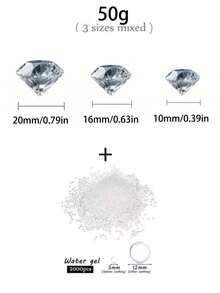200g Confeti de diamantes artificiales, 3 tamaños 10mm/16mm/20mm mezclados, para decoración de jarrones, decoración de bodas, relleno de jarrones, decoración de velas flotantes, centro de mesa para el hogar, adecuado para bodas DIY, cumpleaños, fiestas temáticas, San Valentín, Día de la Madre, decoración navideña (incluye perlas de agua) - Transparente - Ver 9