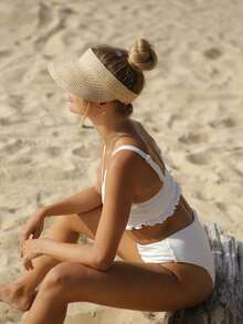 Women's Sun Hat, Beach Hat, Raffia Sun Hat, Wide Brim Straw Ponytail Hat, Foldable, Gift - Multicolor - View 7