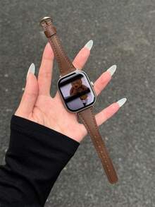 1pc Women's Fashion Leather Smart Watch Band, Compatible With Watch 6 Active/6 Lite, Watch 5 Active/5 Lite, Wrist Strap, Compatible With Watch 3 Active/3 Lite, Wristband Accessory - Maroon - View 5