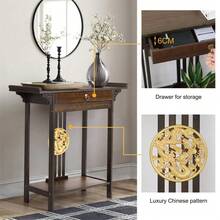 XL Hallway Table With Pull Drawer & Shelf, High Polish Totem Narrow Console - Multicolor - View 2