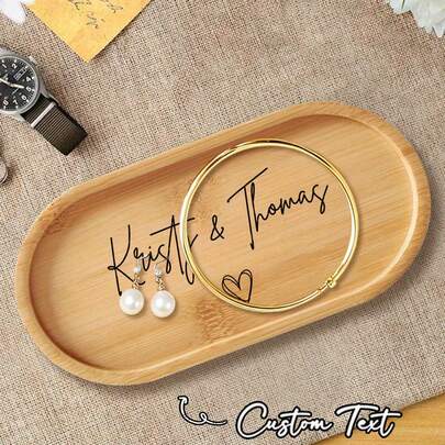 Khay tre cá nhân hóa, Khay đựng trang sức bằng gỗ, Đĩa đựng trang sức bằng gỗ tùy chỉnh, Đĩa trà/cà phê/ăn uống bằng tre nguyên khối, Đĩa đựng nhẫn hình bầu dục bằng gỗ (có thể tùy chỉnh)