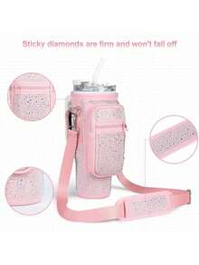 1 chiếc Túi đựng cốc cách nhiệt dung tích lớn 40oz có trang trí bằng đá Rhinestone, Túi đựng cốc đa năng có thể điều chỉnh cho các hoạt động ngoài trời Bình đựng nước - Nhiều màu - Xem 5