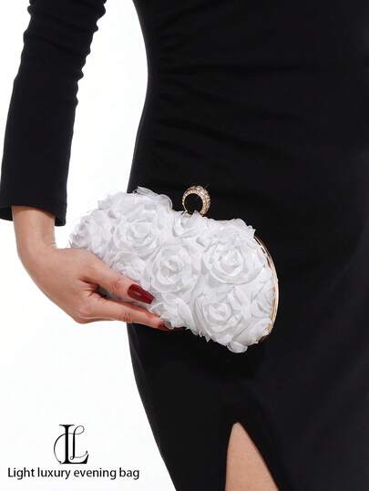 优雅复古花卉图案盒形晚宴包，欧美时尚浪漫玫瑰花手提包，适合浪漫婚礼、节日派对、送给女士和女孩的礼物、情人节礼物，可用于派对、舞会、宴会、正式场合搭配，配有可拆卸金属链条肩带，可肩背或斜挎。