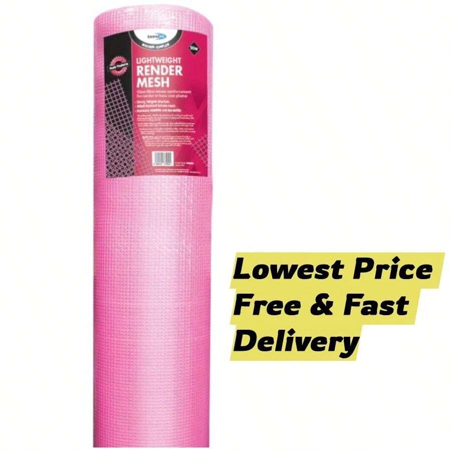 LIGHTWEIGHT RENDER MESH FIBERGLASS 145G/M2 50M2 REINFORCING PLASTER PINK BOND IT - C - View 1