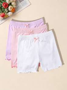 3pcs Celana Pendek Kasual Warna Polos untuk Anak Perempuan, Legging Minimalis dengan Hiasan Rumbai, Pakaian Sehari-hari yang Serbaguna - MultiWarna - View 3
