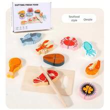 Bộ đồ chơi xếp hình nhà bếp bằng gỗ mới cho trẻ em, bộ đồ chơi cắt rau củ quả, đồ chơi nhập vai tự làm món ăn và đồ tráng miệng thực tế. - Nhiều màu - Xem 14