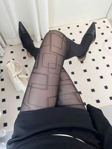 1双女士几何迷宫网格图案紧身裤 - 黑色 - 查看 1