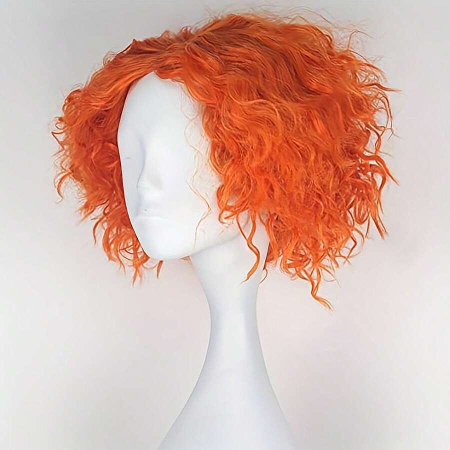Short Vibrant Orange Curly Clown Cosplay Wig With Optional Eyebrows – Fun, Fluffy & Fabulous For Holiday, Circus & Party Costumes, Soft Synthetic Heat Resistant Fibers, Lightweight & Comfortable - One Size Fits Most - Easy To Style & Wear (Unisex) - Multicolor - View 1