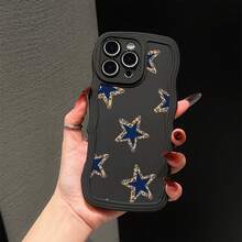 1个豹纹星形图案波浪纹黑色防震手机壳，TPU材质，适合作为节日礼物，兼容苹果Xs/Xsmax/Xr/11/12/13/14/15/16pro/Promax/14/15/16plus/17，男女通用 - 彩色 - 查看 1