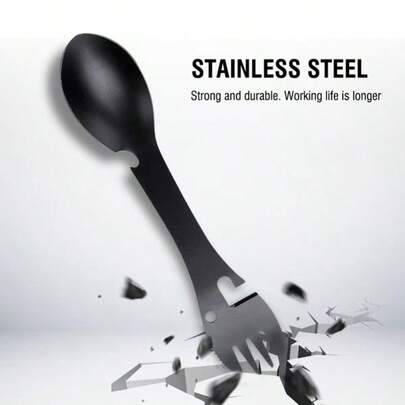 1pc Multi-Function Camping Fork With Stainless Steel Spoon, Bottle Opener And Wrench, Suitable For Outdoor Hiking And Backpacking, Detachable Outdoor Cutlery, Practical Fork And Spoon, Stainless Steel Spoon With Bottle Opener, Fork And Knife Combo, Hiking Camping Utensils, Lightweight And Portable, Durable, Picnic Camping Cookware, Multi-Function Wrench/Bottle Opener To Open Bottles/Screw/Cans, Outdoor Dining And Hiking Essentials