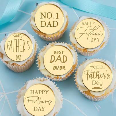 10个/20个金色和银色亚克力父亲节纸杯蛋糕装饰插牌 - 爸爸最爱的纸杯蛋糕装饰，爸爸派对用品