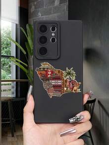 Fashionable Popular Personalized Saudi Arabia Map Traditional Pattern Camel Palm Tree Pattern Design Theme Luxury Shockproof Aesthetic Cute Phone Case With Lens Protrusion Protection Compatible With For IPhone 17/17Pro/17Pro Max, 16,15,14,13,12,11 Plus/Pro Max And Series,And Compatible With For Galaxy S/A Series Gift For Easter Day, Christmas Halloween Decoration/Gift For Birthday, Girlfriend, Boyfriend, Friend Or Yourself - Black - View 4