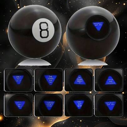 1个复古魔法八卦球玩具 - 黑色神秘决策器，包含超过20种神秘结果，适合成人，减压小工具，趣味桌面摆件