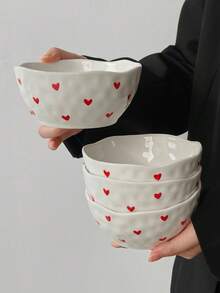Cabin Kangaroo 1个/2个/4个手工陶瓷碗，不对称手绘心形极简设计，外观精美，造型可爱，适合盛放酸奶、沙拉、汤，也适合新年家庭聚会、派对等场合，易于清洗，可用洗碗机和消毒器消毒。 - 彩色 - 查看 13