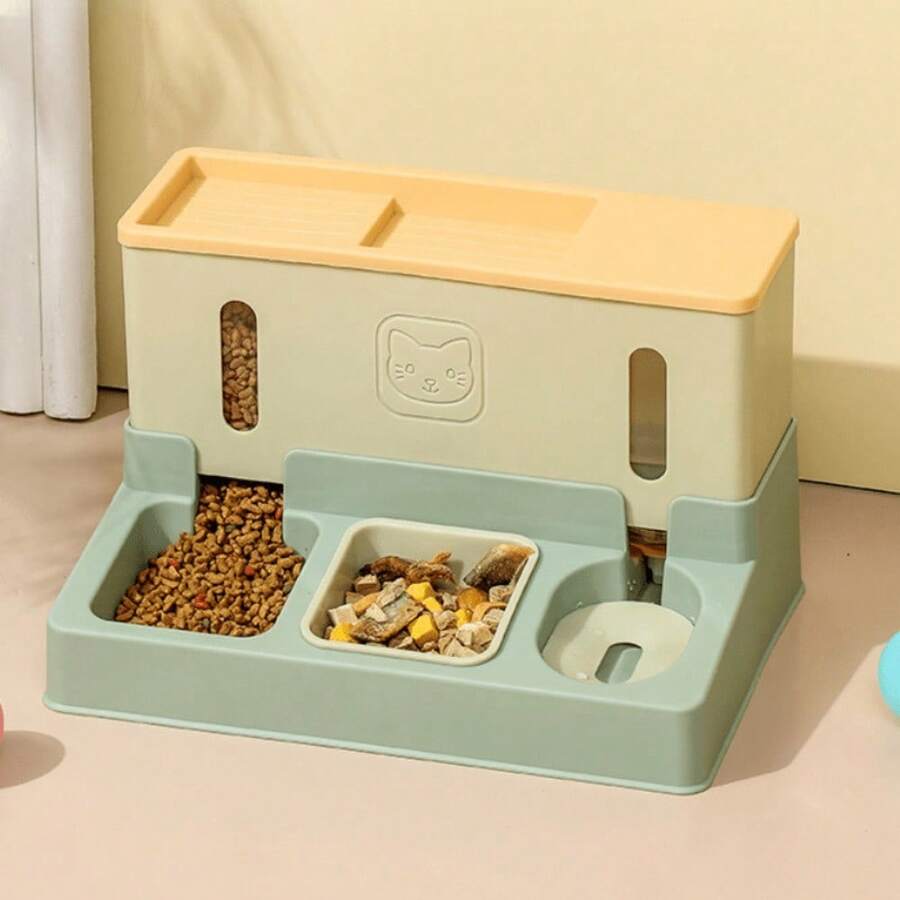 Square Pet Food Feeder And Waterer Automatic Dispenser Chicken Freeze-Dried Cat Food Storage For Dogs And Cats - Green - 查看 1