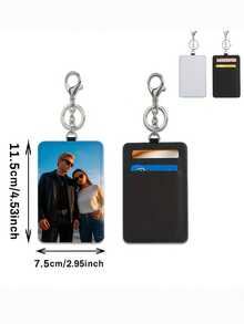 Customizable Vertical Card Holder, Personalized Double-Sided Photo Design White Card Holder, DIY Card Holder, Personalized Card Holder, Couple Card Holder, Customized Gift, Customized Work Card Holder, Customized Campus Card Holder, Student Card Holder, Customized Bus Card Holder, Includes White Leather Keychain Or Retractable Clip - Multicolor - View 10